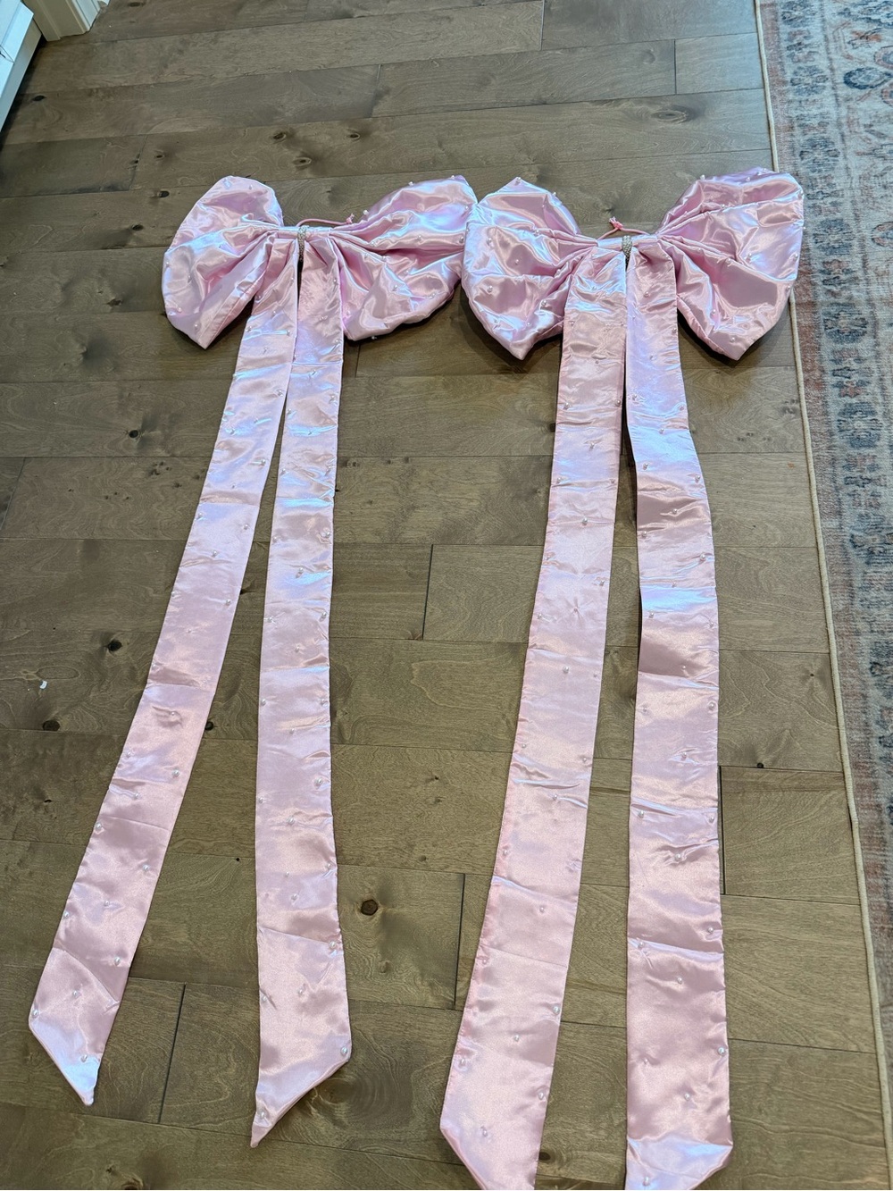 Pink Satin Bow door hanger x2 with pearls